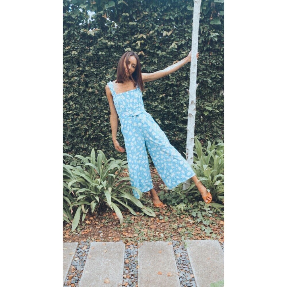 Faithfull The Brand Dolores Jumpsuit In Blue Leyla Floral Print Size 6 US